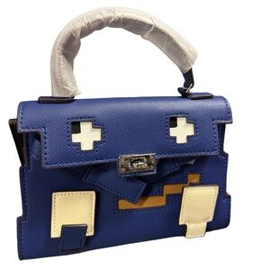 Designer Mosaic Doll Royal Blue Leather Handbag